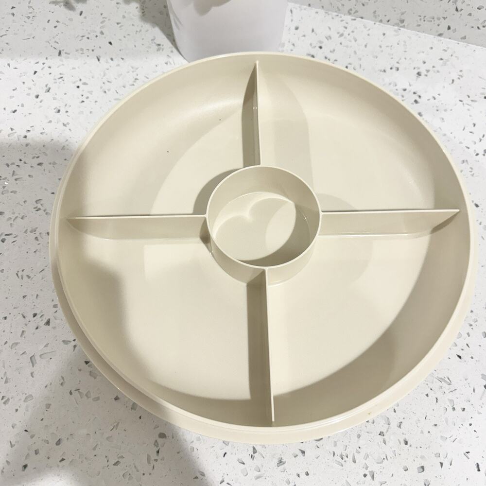 Vintage Tupperware 10" Divided Serving Storage Dish And Lid